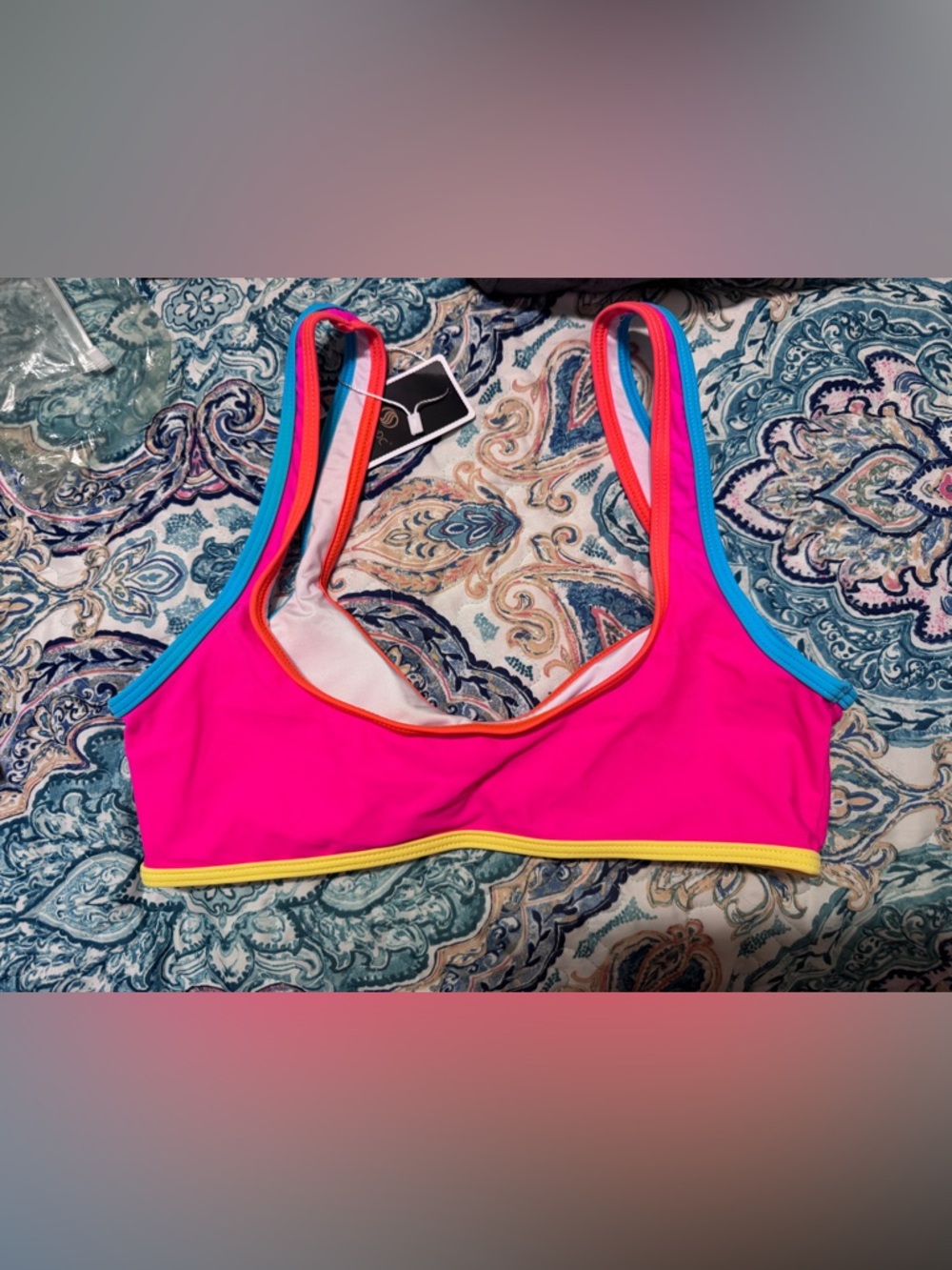 Neon Colorblock Bikini Set Hot Pink Blue High Cut Swimsuit Swimwear SMALL - Picture 7 of 8